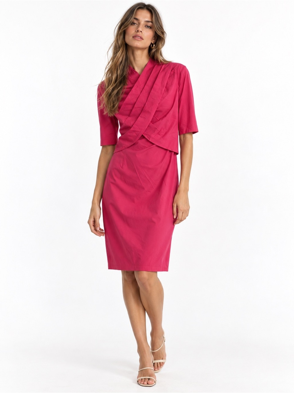 Iris and Ink pink silk dress cross over shift Barbie Valentine's Day office work